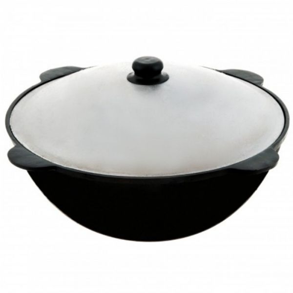 Cast iron cauldron 6L with aluminum lid, flat bottom (Uzbekistan, Namangan)