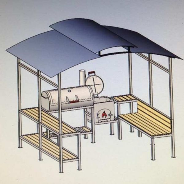 Smoker CM40, under a canopy, with a bench