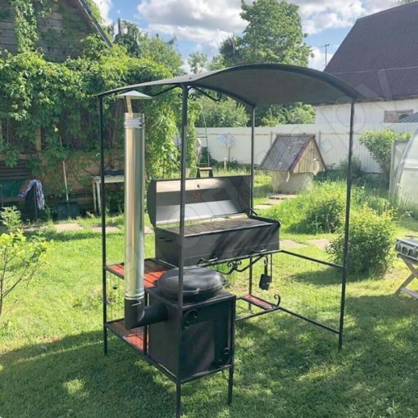 Grill-brazier MM26P Muromets with an oven under a cauldron, a cover-barbecue and a lattice