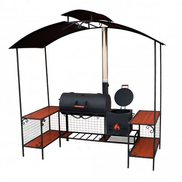 Smoker MM29, barbecue grill with oven under a cauldron under a canopy