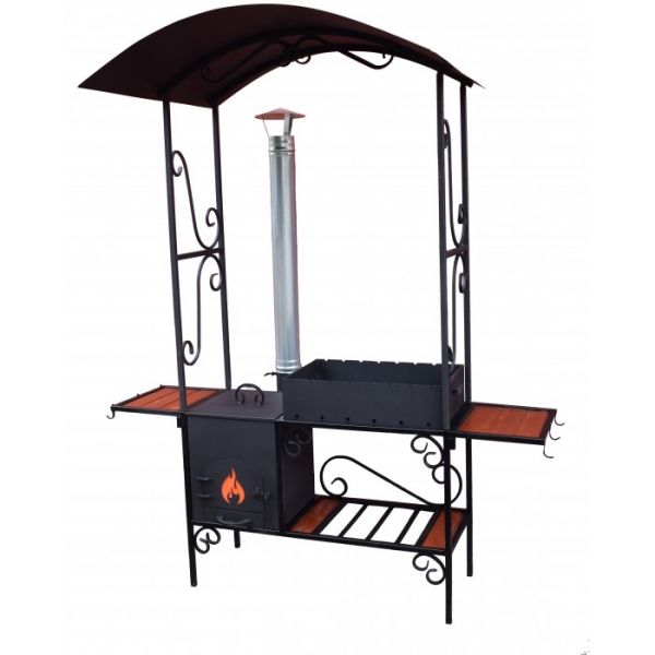 Barbecue country MM23P with a stove for a cauldron, a canopy and tables