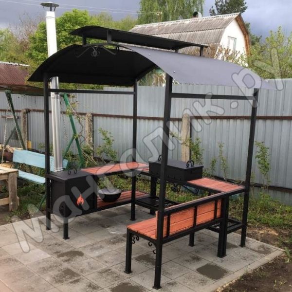 Arbor 2000x1500 with barbecue 60cm, stove for a cauldron and a bench